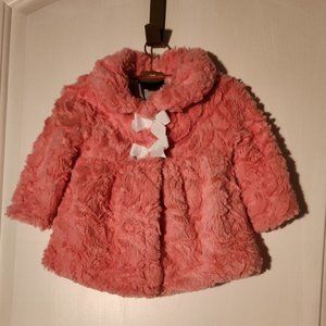 Girls Rule! Pink super soft fluffy girls coat, two cute bows on front closure